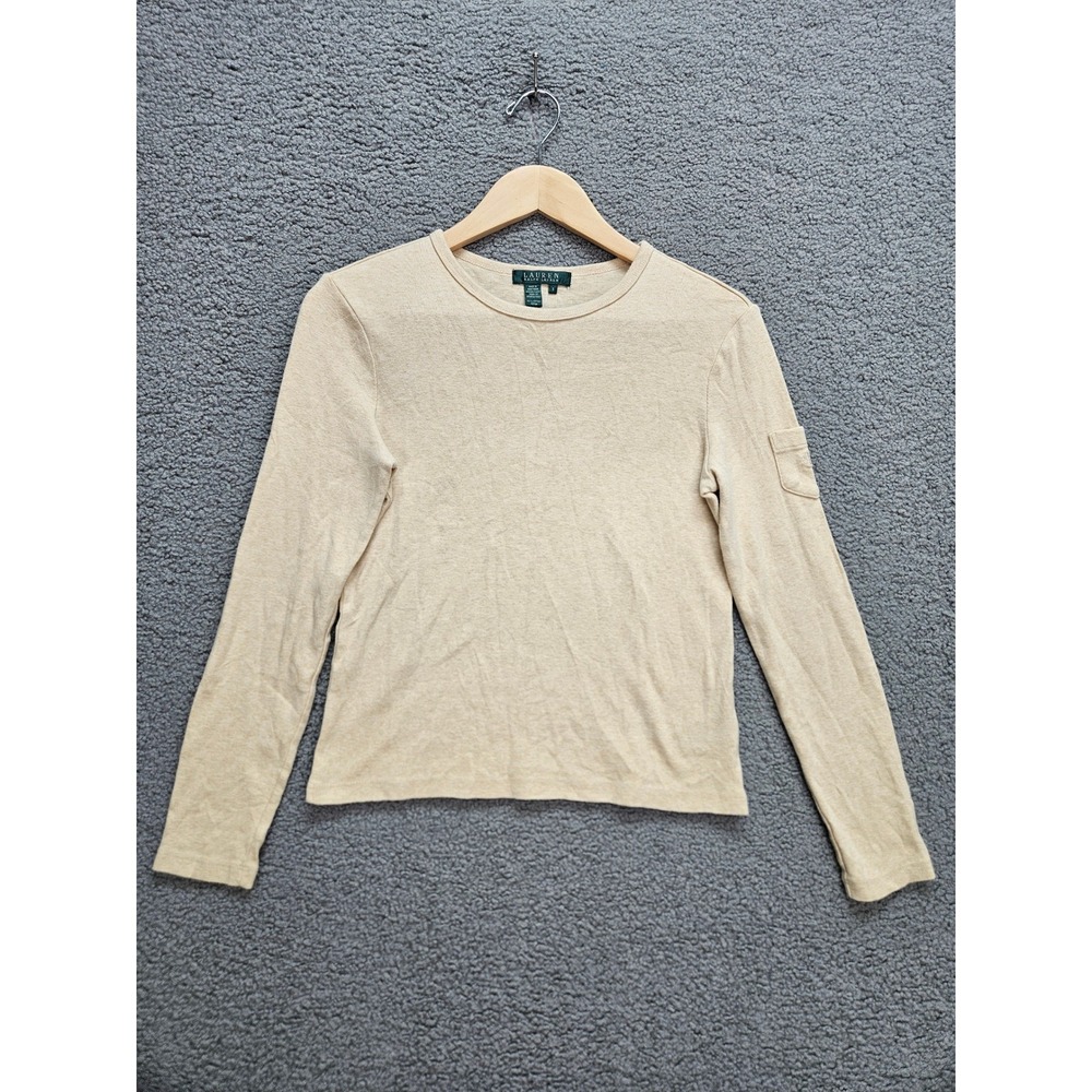 Lauren Ralph Lauren Tee S Beige Long Sleeve Utility Pocket Quiet Luxury Preppy